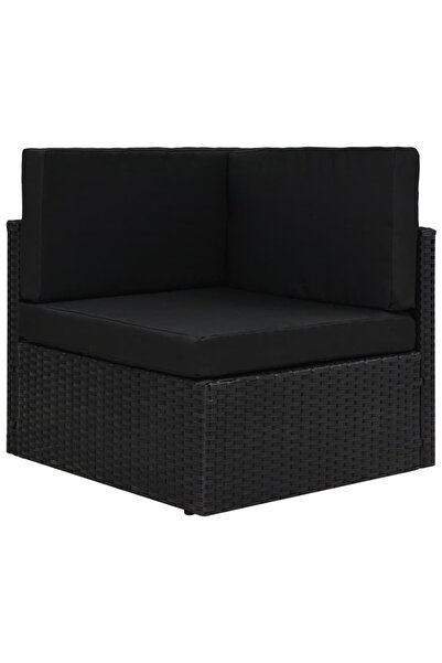 Concept Canapea de colț modulară, negru, poliratan