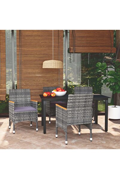 Concept Set mobilier de grădină cu perne, 5 piese, gri, poliratan