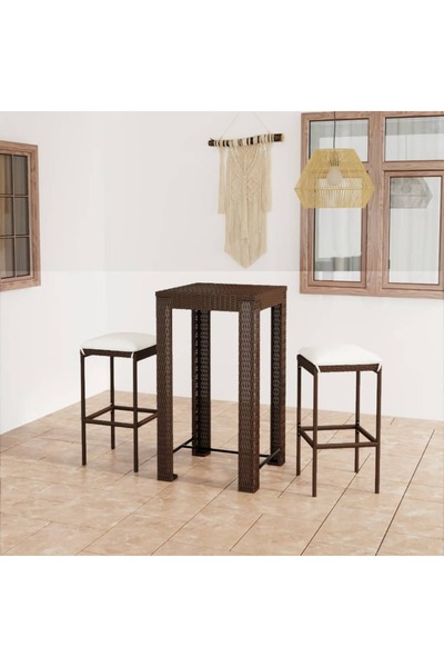 Concept Set mobilier bar de grădină, cu perne, 3 piese, maro, poliratan