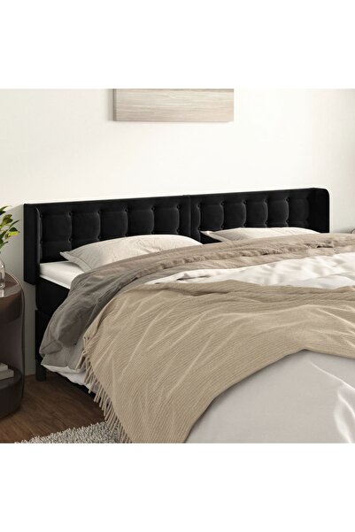 Concept Tăblie de pat cu aripioare negru 163x16x78/88 cm catifea