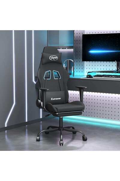 Concept Scaun de gaming pivotant cu taburet, negru, textil