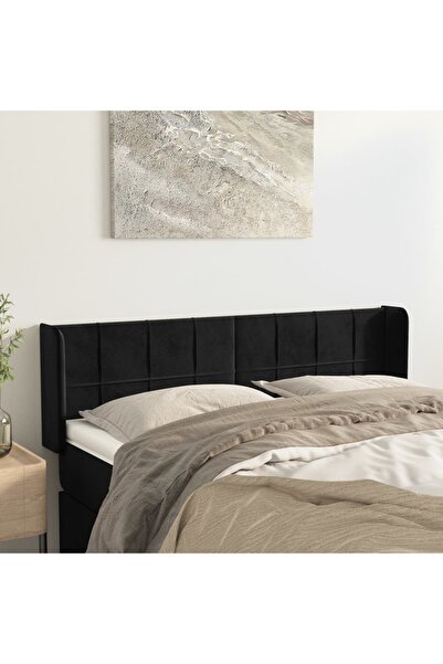 Concept Tăblie de pat cu aripioare negru 147x16x78/88 cm catifea