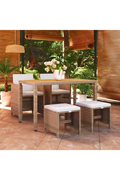 Concept Set mobilier de grădină cu perne, 5 piese, bej, poliratan