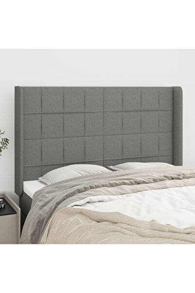Concept Tăblie de pat cu aripioare gri închis 147x16x118/128 cm textil