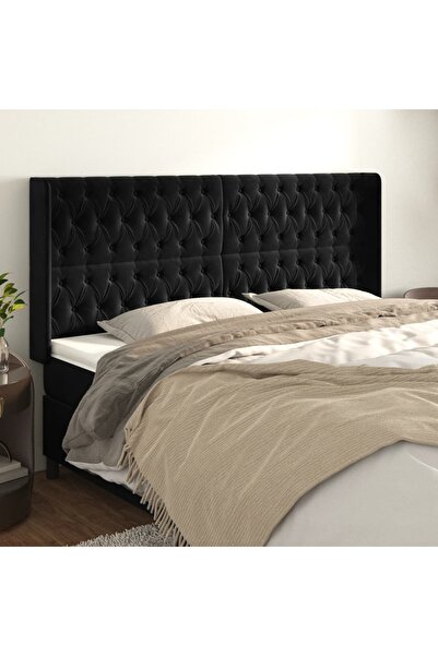 Concept Tăblie de pat cu aripioare, negru, 183x16x118/128 cm, catifea