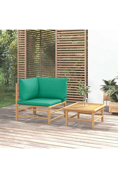 Concept Set mobilier de grădină cu perne verzi, 2 piese, bambus
