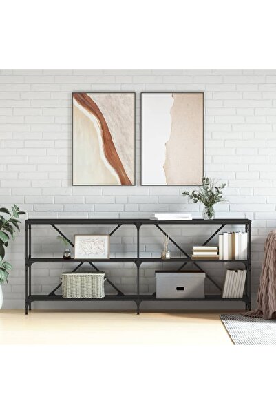 Concept Masă consolă, negru, 180x30x75 cm, lemn prelucrat și fier