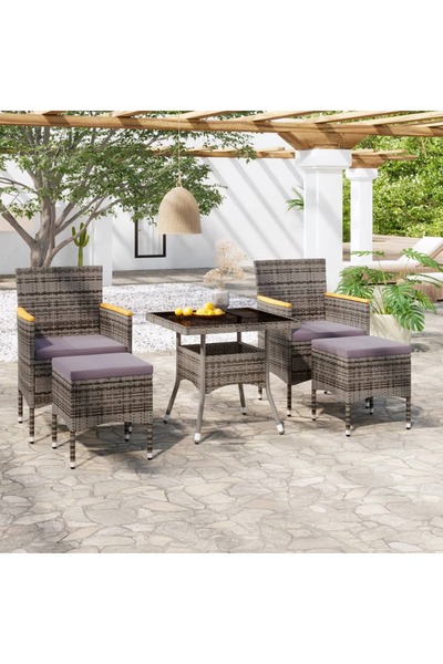 Concept Set mobilier exterior, 5 piese, gri, poliratan/ sticlă tratată