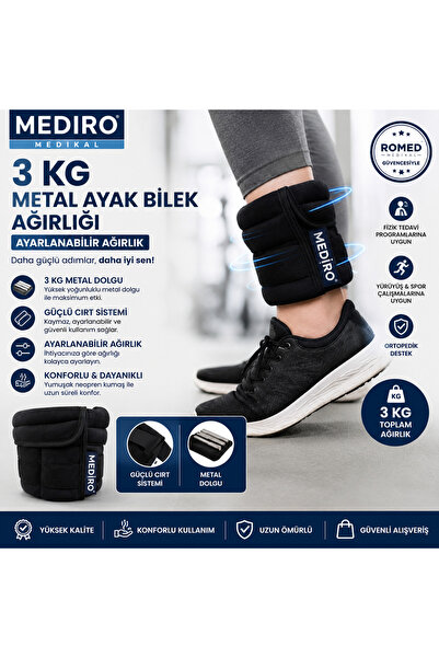 Romed MEDİRO 3 KG Metal El Ayak Bilek Ağırlığı-Ayarlanır Sporcu Ağırlık
