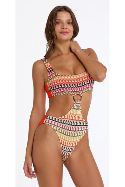 RAPAPA Costum de baie cu decupaje și detalii cu inele, cu model 0567-3052