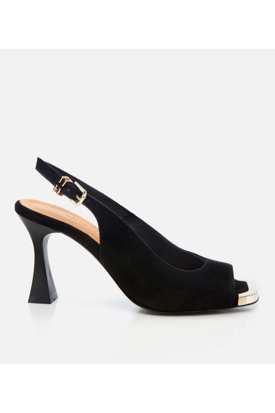Hotiç Women's Suede Leather Black Heeled Sandals
