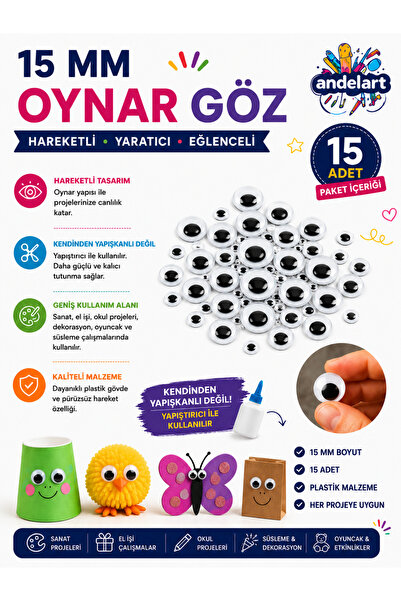 andelart Siyah Oynar Göz 15 mm 1 Paket | Amigurumi, Keçe, Kukla, Oyuncak, El ...