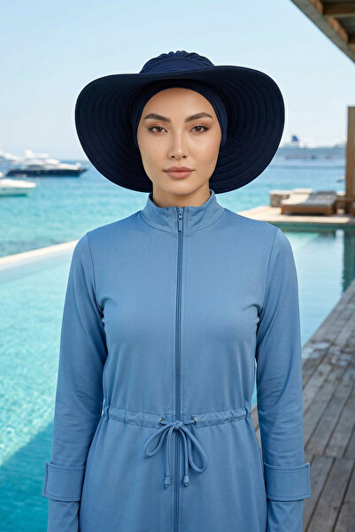 Aisha's Design Çıkarılabilir Arkası Fiyonklu Şapkalı Tesettür (Deniz,Havuz) Y...