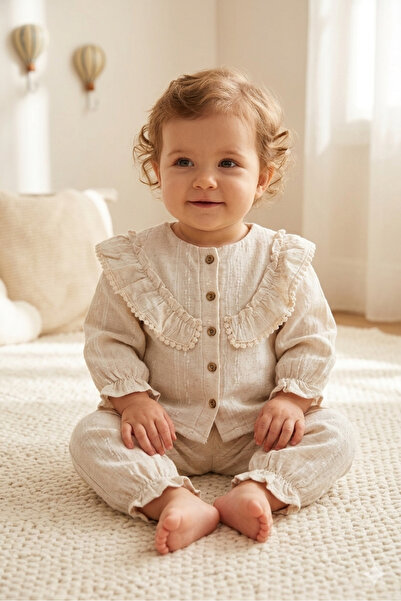 PİETRA BABY KİDS طقم ملابس مكون من قطعتين للأطفال والبنات من قماش الموسلين ال...