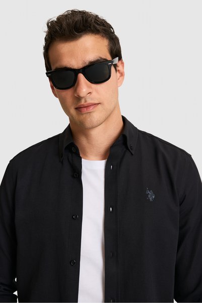 U.S. Polo Assn. قميص أساسي أسود بأكمام طويلة للرجال 50324708-VR046