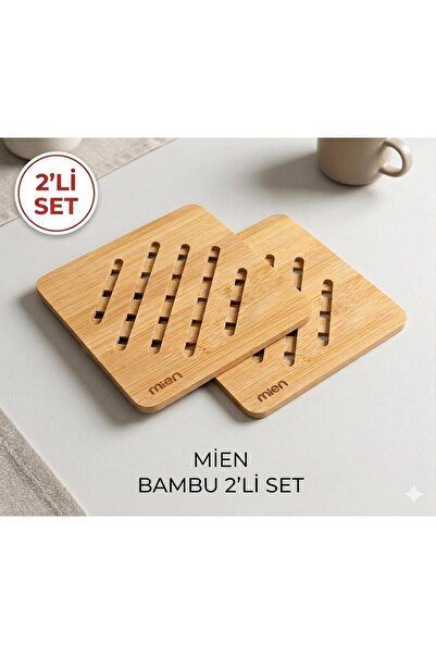 MİEN Set de 2 suporturi pătrate din bambus pentru oale și ceainic