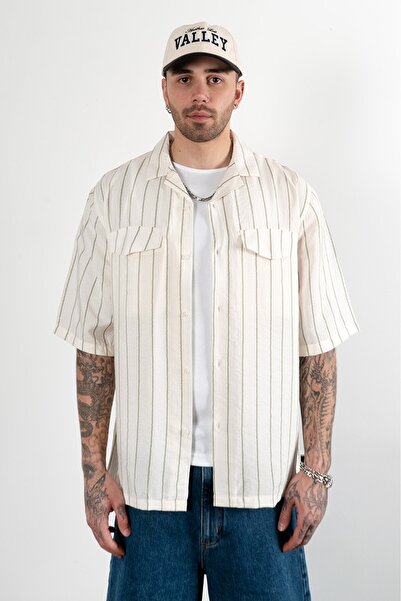 TopMan Мъжка риза овърсайз с двоен джоб, екрю, US4305EK