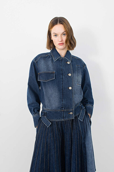 GİZİA Metal Tokalı İşleme Detaylı Asimetrik Jean Ceket