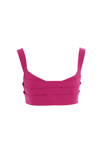 GİZİA Askılı V Yaka Fuşya Crop
