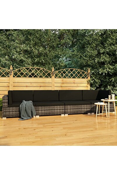 Concept Set canapele de grădină cu perne, 4 piese, gri, poliratan
