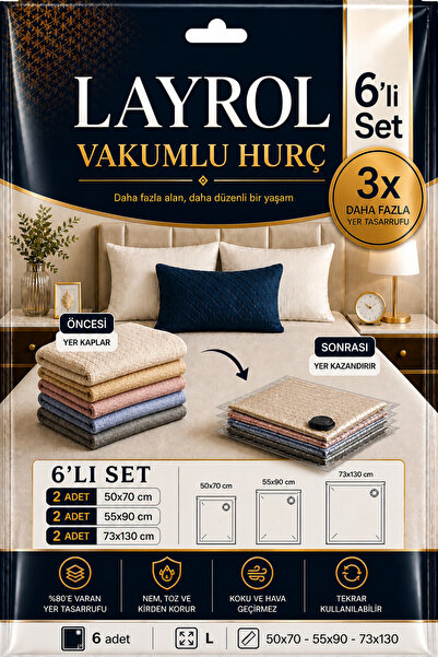 Layrol 6'lı Vakumlu Poşet Seti (Vakumlu Hurç)