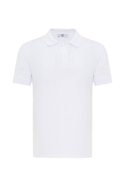 SÜVARİ Beyaz Slim Armürlü Polo Yaka Tişört