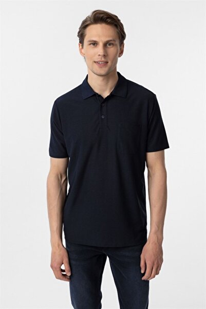 SÜVARİ Lacivert Regular Armürlü Polo Yaka Tişört