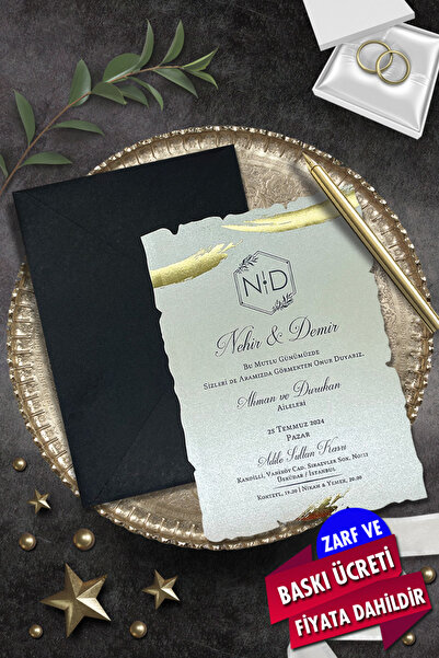 Cem Davetiye Düğün Nişan Nikah Kına Davetiyesi 7074 (100 ADET) Baskı Dahil