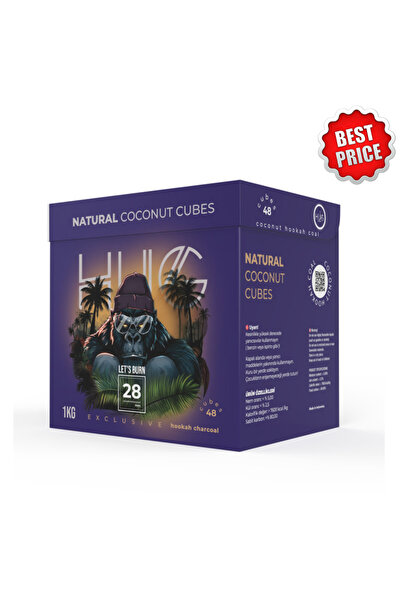 HUG Coal 28 mm %100 Doğal Hindistan Cevizi Nargile Kömürü 1 kg (48 Küp)