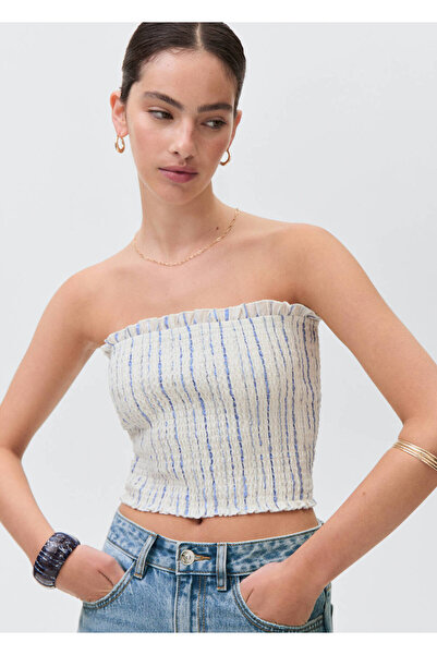 Mango Teen Straplez çizgili bluz