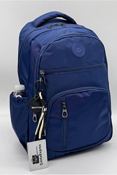 Bevitton Unisex School Backpack Navy Blue Waterproof Fabric Large Size Middle...