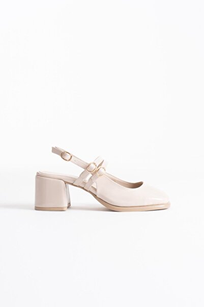 İREM Faye Beige Color Patent Leather Heeled Women's Shoes