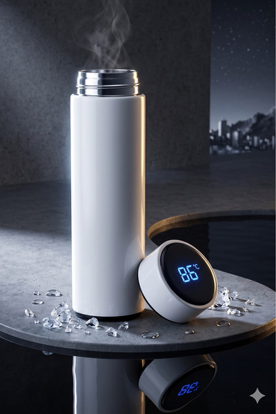 Primo Plus Stainless steel vacuum thermal bottle with smart LED display that ...