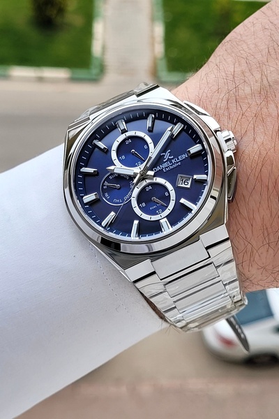 Daniel Klein Dial Navy Blue Band Silver Color 43.5 mm Gift Boxed Internal Ind...