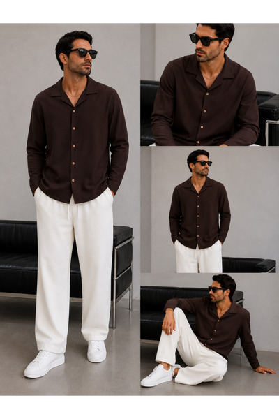 WENMİNG Men's Crepe Fabric Summer Shirt and Pants Set