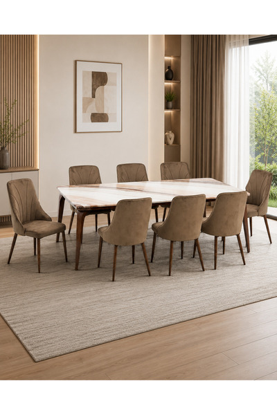 TrentonGCC Modern 8-Seater Dining Table Set – Marble Style Wooden Dining Tabl...