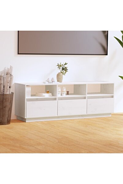 Concept Comodă TV, alb, 140x37x50 cm, lemn masiv de pin