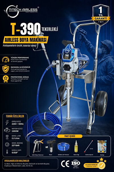 Titech Airless T-390 Elektrikli Airless Boya Makinası Tekerlekli (Kartsız)