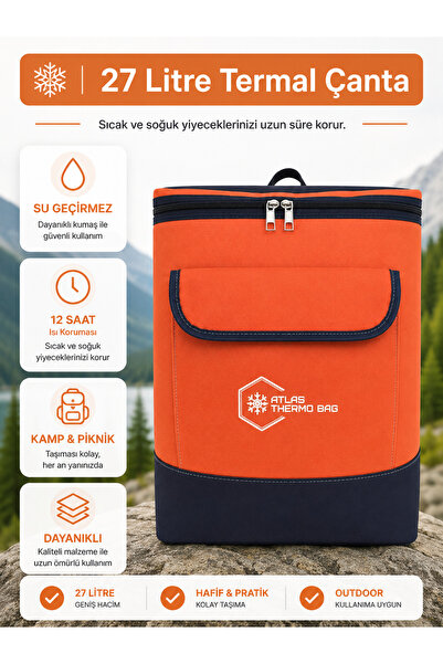 Wallery Bags 27 Litre Isı Yalıtımlı Sırt Çantası Piknik Kamp Plaj Termos Sıca...