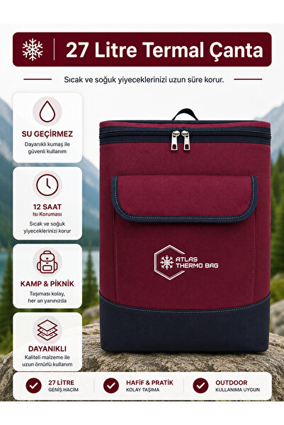 Wallery Bags 27 Litre Isı Yalıtımlı Sırt Çantası Piknik Kamp Plaj Termos Sıca...