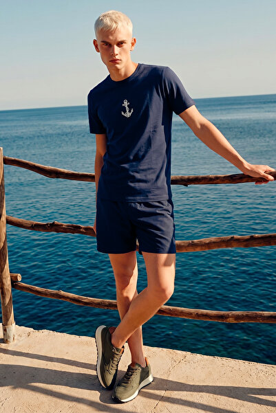 RunGear Up Anchor Embroidered Men's T-Shirt 100% Cotton Regular Fit Minimal N...
