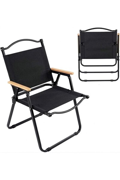 Cady One Folding Camping Chair with Comfortable Padded Backrest and Wood Armr...