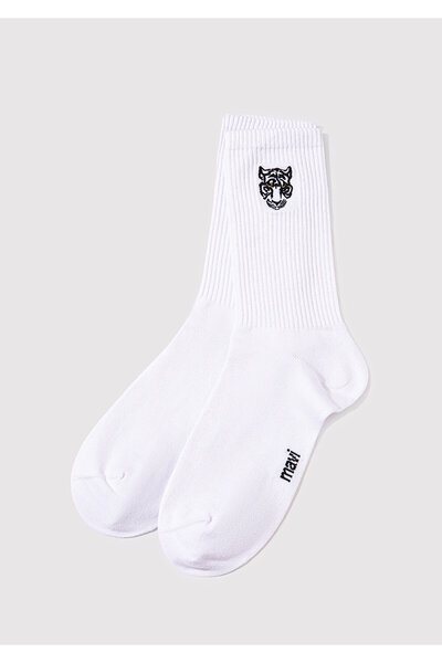 Mavi Weiße Socken mit Tiger-Stickerei 0911744-620