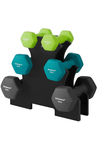 SONGMICS Set de gantere fitness cu suport, 6 piese, 1-3 kg, înveliș din vinil...