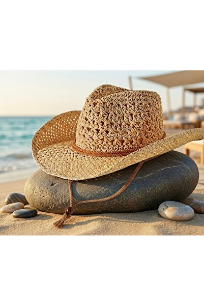 Virabio leather products Virabio Kadın %100 Hasır Kovboy Şapkası Ayarlanabili...