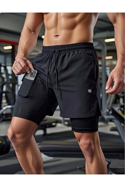 Demente 2 In 1 Şort Hızlı Kuruma Micropoly telefon cep'li havluluk Gym Ve Fit...