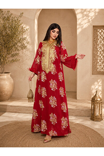 Greneric Stylish Long Abaya Dress with Silver Sequins – Eid Al Adha Muslim Wo...