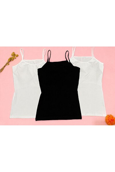VELOURE Women's Tank Top with 3 Pads, Thin String Straps, Cotton, 2 White 1 B...