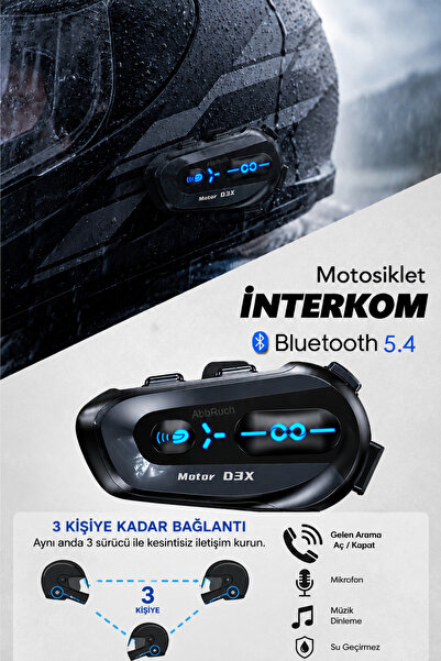 Abbruch Motosiklet İnterkom Bluetooth 5.4 D3X Kask Kulaklığı Müzik Telefon ve...