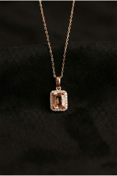 Roza Silver 925 Ayar Zultanit Taşlı Rose Tektaş Baget Gümüş Kolye